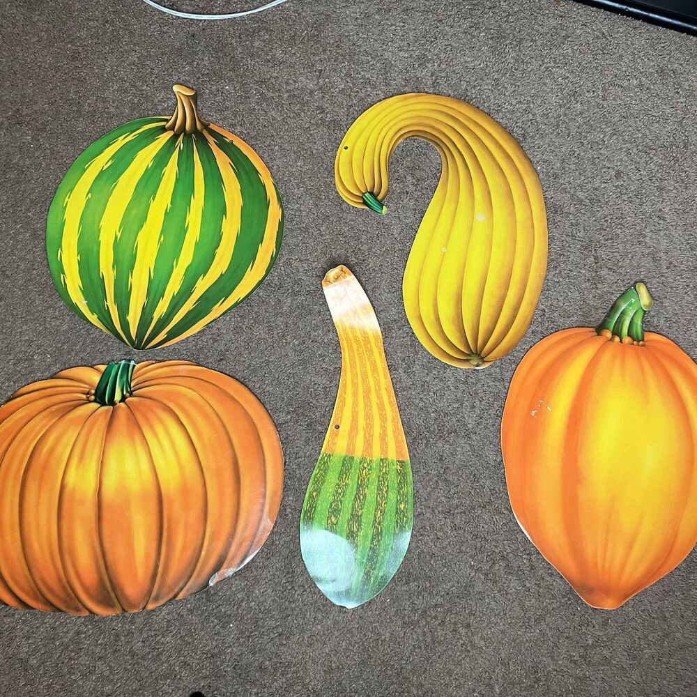 1985 Beistle Die Cut Decoration Lot Of 5 Autumn Fall Gourd Squash Pumpkin USA